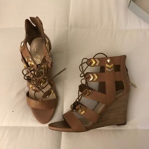Fergilicious Brown lace up wedges sz 9.5